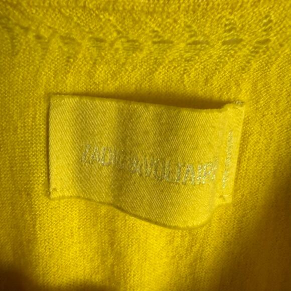 Zadig & Voltaire Yellow Merino Wool Short Sleeve Scoop Neck Knit Sweater Top XS - Picture 10 of 11